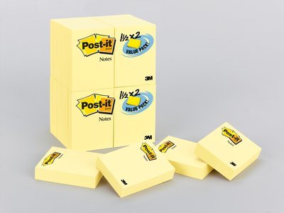 Post-it® Notes 653-24VAD-B, 1.5 in x 2 in Canary Yellow 90shts/pd 24pds 18pks/cs
