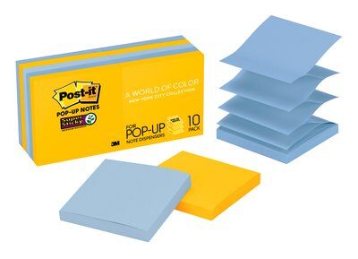 Post-it® Super Sticky Pop-up Notes R330-10SSNY, 3 in x 3 in (76 mm x 76 mm), in New York Colors